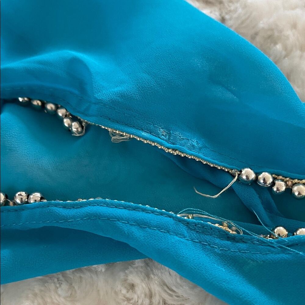 Moroccan Kaftan Maxi Dress Turquoise Hand Beaded Dubai Style Long Sleeve Formal - Picture 12 of 16